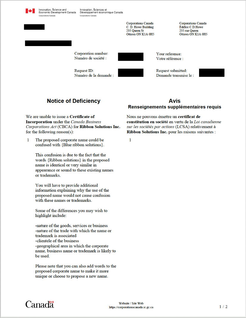 Notice of Deficiency - Page 1