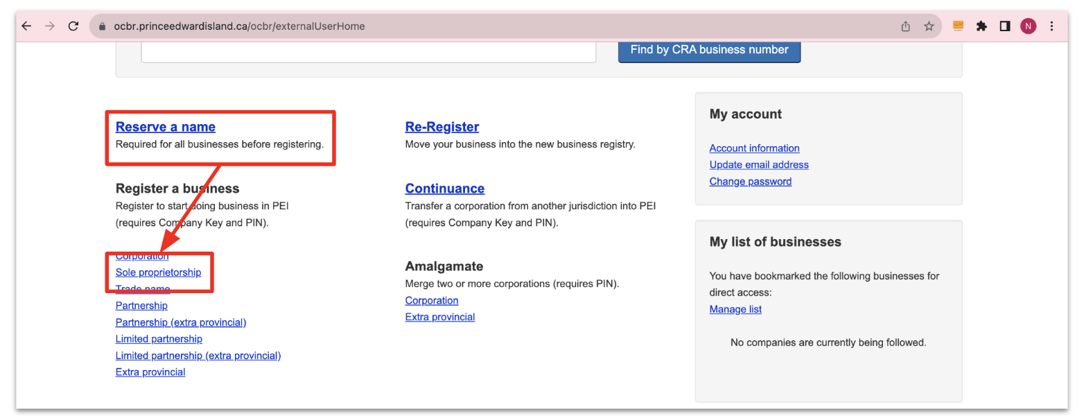 Reserve &amp; Register Name PEI